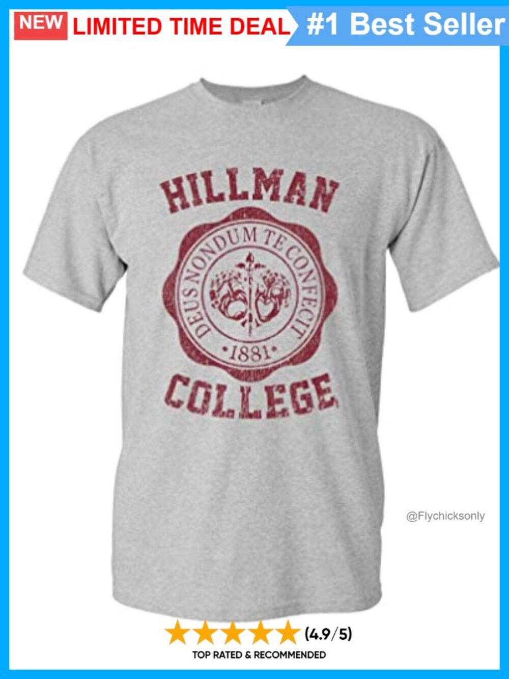 Hillman College Unisex T-Shirt Regular Fit Crew Neck Short Sleeve